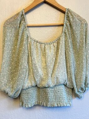 Lush Mint Floral Smocked Peasant Blouse